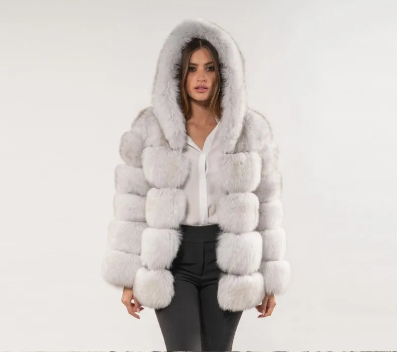 Women Faux Rabbit Fur Coats Hooded Fur Jackets Solid Long Sleeves Open Stitch Thick Warm Fur Loose Fit Casual 2025 Autumn Winter