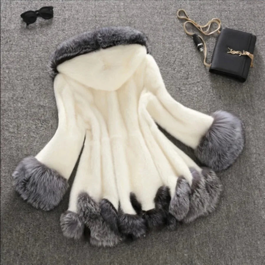 Hooded Loose Faux Fur Jacket Women Thick Autumn Winter Korean Maxi Coat Long Warm Luxury Fur Parkas Bontjas Furry Outerwear