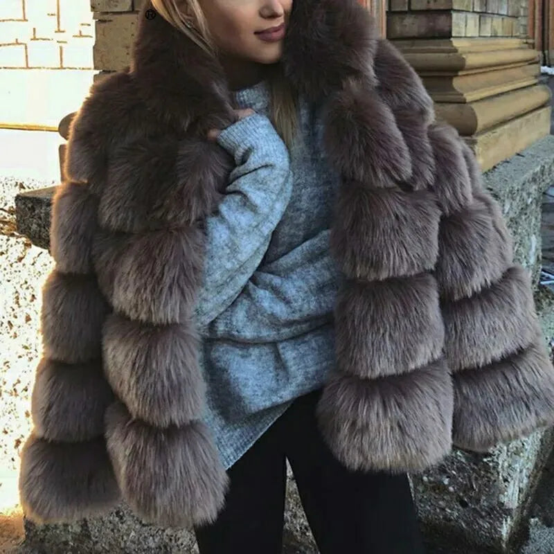 Women Faux Rabbit Fur Coats Hooded Fur Jackets Solid Long Sleeves Open Stitch Thick Warm Fur Loose Fit Casual 2025 Autumn Winter