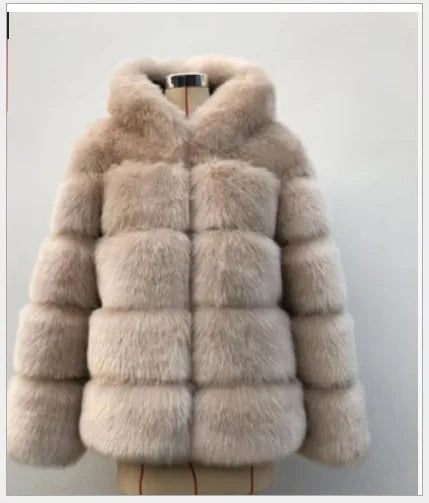 Women Faux Rabbit Fur Coats Hooded Fur Jackets Solid Long Sleeves Open Stitch Thick Warm Fur Loose Fit Casual 2025 Autumn Winter